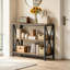 Table console industrielle à 3 niveaux avec étagères de rangement, table d'entrée robuste, brun rustique avec structure en métal noir, idéale pour le salon ou le couloir.