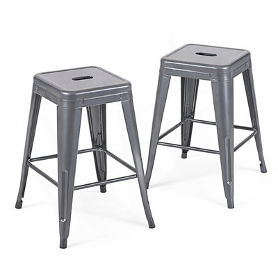 2PC 24 Inch Counter Height Stool, Backless Metal Bar Stools, Non-Stackable
