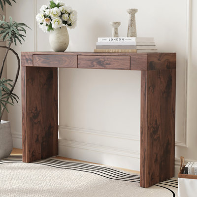 Elegant Natural Walnut Wood Grain Bar Table -50" Long, A Practical Choice For Modern Home Decor. Walnut Wood Grain Texture Veneer, Equipped With Double Drawers, Can Be Used As Both A Bar Counter