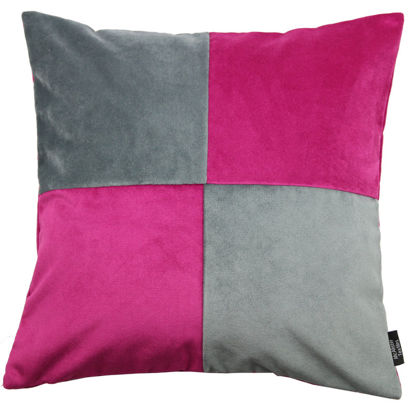 Ephialtes Patchwork Square Throw Cushion, 49 x 49cm, Fuchsia/Grey