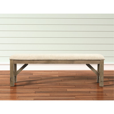 Banc de salle à manger rembourré en tissu de bois - Fabrication en bois d'hévéa massif, brun pin verni, siège brun clair, l 60 po x l 16 po H 20,25 po superbe bois d'hévéa, finition brune, rembourré H 20,25 po, assemblage nécessaire