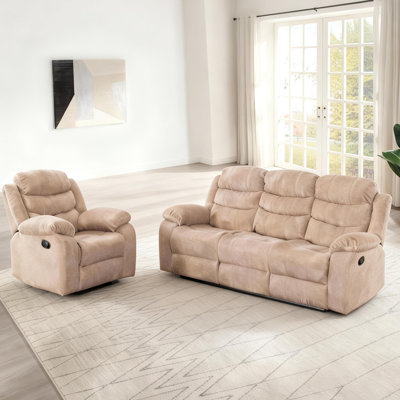Ensemble de salon 2 pièces en polyester - Fauteuil inclinable et canapé inclinable avec table rabattable