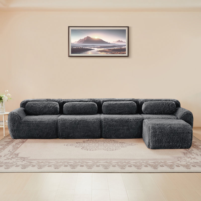 Boneless L-Shaped Boneless Sofa,Soft Fluffy Plush Fabric,With 32D High Density Sponge,No Assembly Required,Ergonomic Design Bottom Anti-Slip Design,Fits Living Room