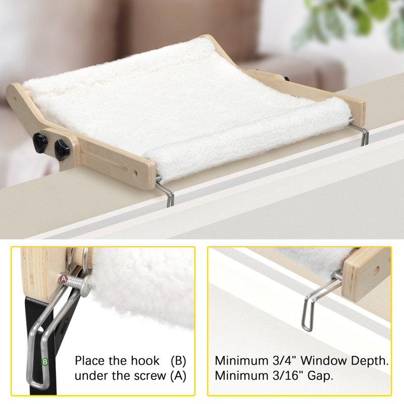 Small White Cashmere Rectangular Cat Hammock with Wooden Frame