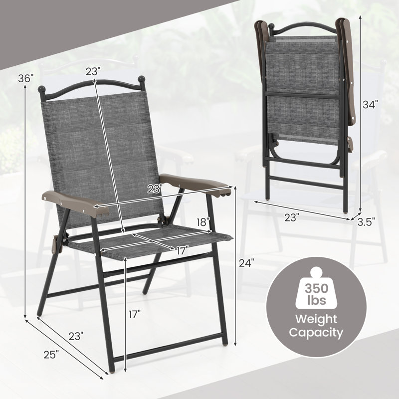 Set Of 2 Patio Folding Sling Back Camping Deck Chairs, Gray