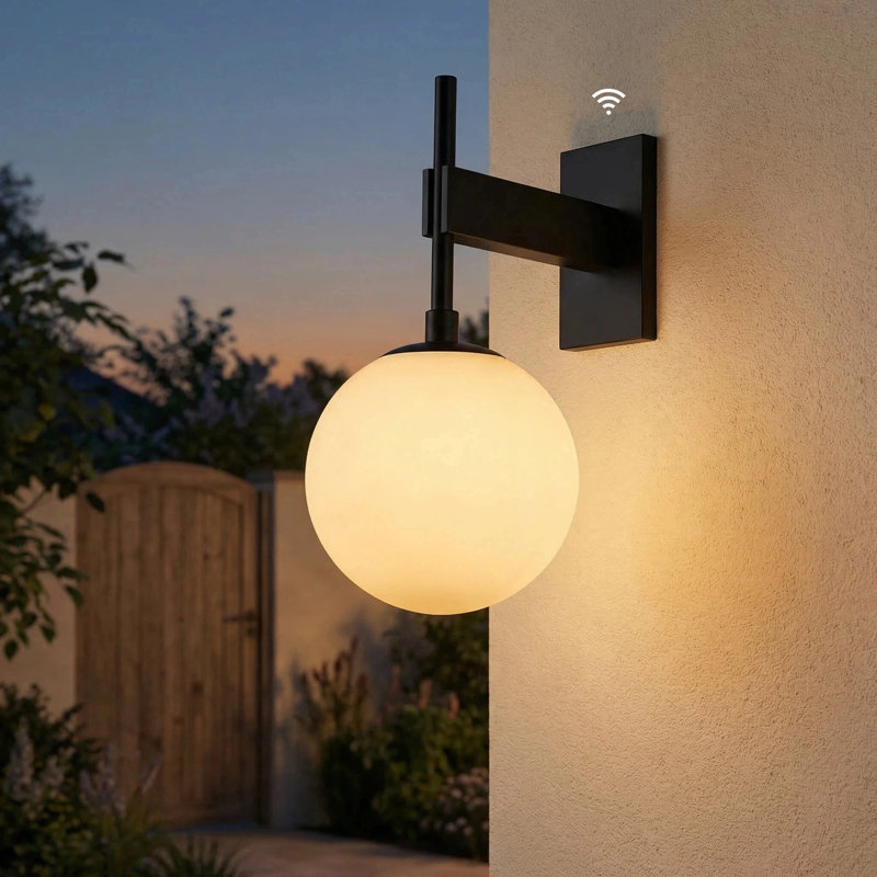 Applique murale d'extérieur moderne H 18,1 po avec crépuscule à l'aube, base E26, Oui, Matte Black