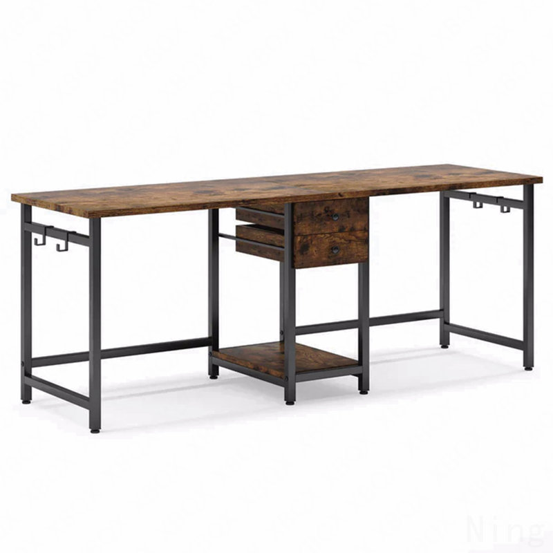 Double Office Desk,Computer Desk,Two Seat Desk,Gaming Table, Brown/Black