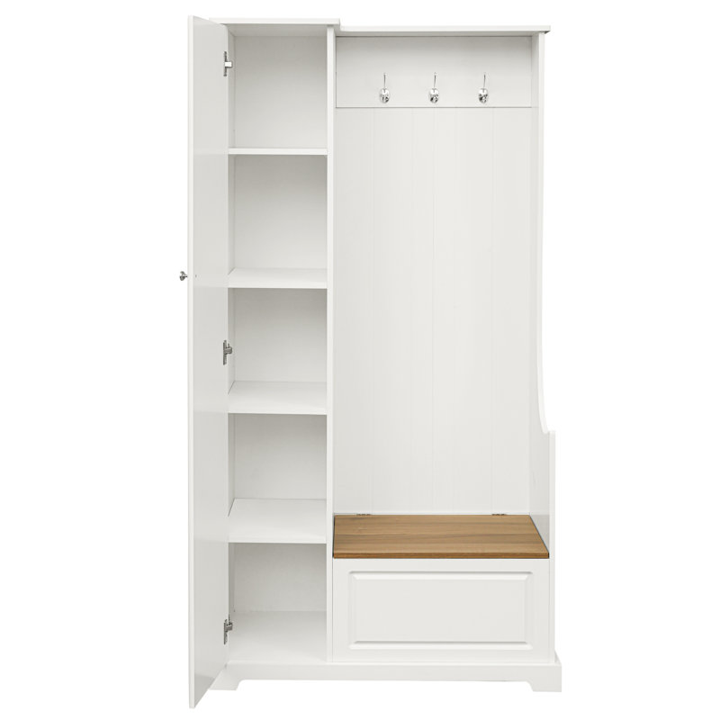 Arbre d'entrée élégant avec banc rabattable, armoire à chaussures minimaliste avec tablettes réglables, mobilier multifonctionnel avec crochets de suspension pour vestibule, vestibule