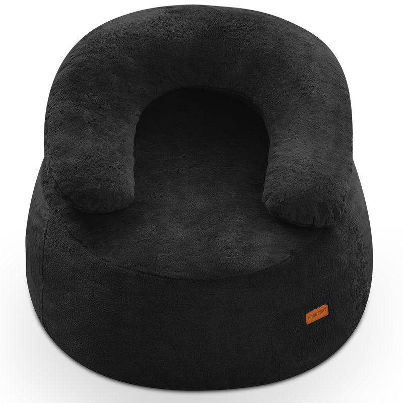  45" U-Shaped Pillow Bean Bag Chair For Adults And Kids Beanbag Chair With Washable Cover Black, Black Velvet