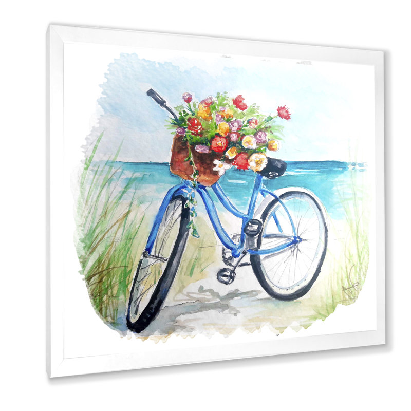 Fleurs de bicyclette rétro - sur, Impression blanche sur toile encadrée, H 30 po x l 30 po x P 1 po