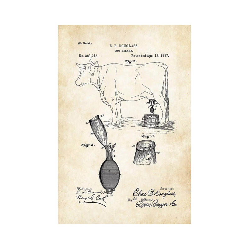 Cow Milker by Patent77 - Wrapped Canvas Gallery-Wrapped Canvas Giclée, 101.6 cm H x 66.04 cm W x 1.91 cm D