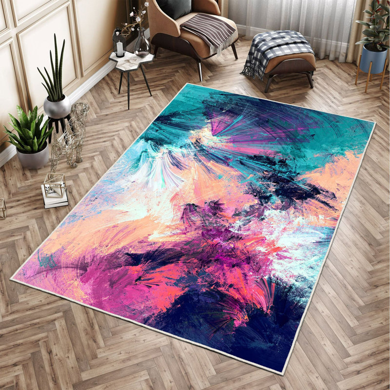 Premium Woven Area Rug, 100% Polyester, 4.6 x 7.2 ft | Antibacterial, Non-Slip PVC Dot Underside | 3D Digital Printing, Machine Washable, Pile Height: 0.3 in | Ideal for Living Room, Bedroom, and Dining Spaces