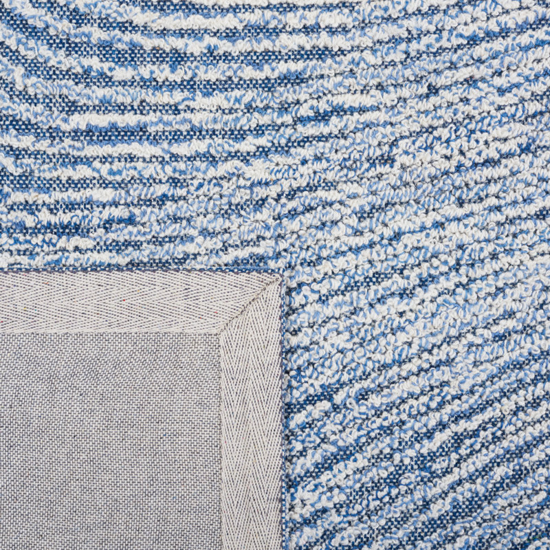 Aniessa Striped Hand Tufted Wool/Cotton Area Rug in White/Blue, Rectangle 5' x 8'
