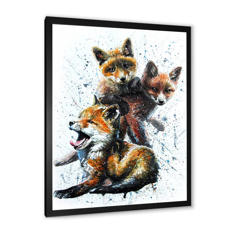 Petits renards - peinture, Cadre photo noir, H 20 po x l 12 po x P 1 po