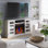 Centre de divertissement avec foyer en verre duraflame® et rangement en verre, chêne Blanco