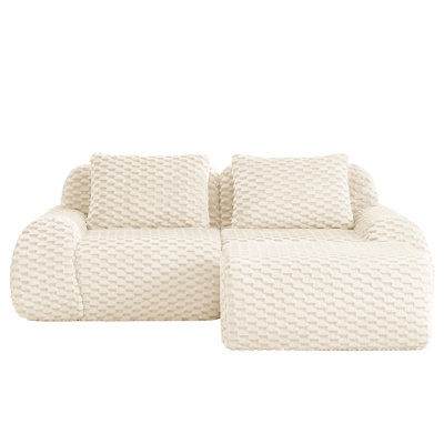 82" Modern Modular Sectional Sofa,no Assembly 2-seater Compression Loveseat With Deep Seat,curved Armrest & Pillows,flannelette Camel Couches For Living Room (cream, 2-seater With Ottoman)