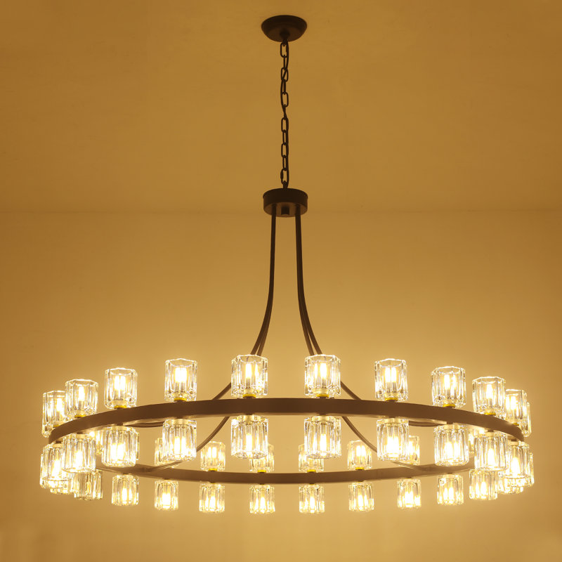 Grand luminaire suspendu en forme de coupelle ronde en cristal de 48 pouces à 48 lumières à roulettes pour salon