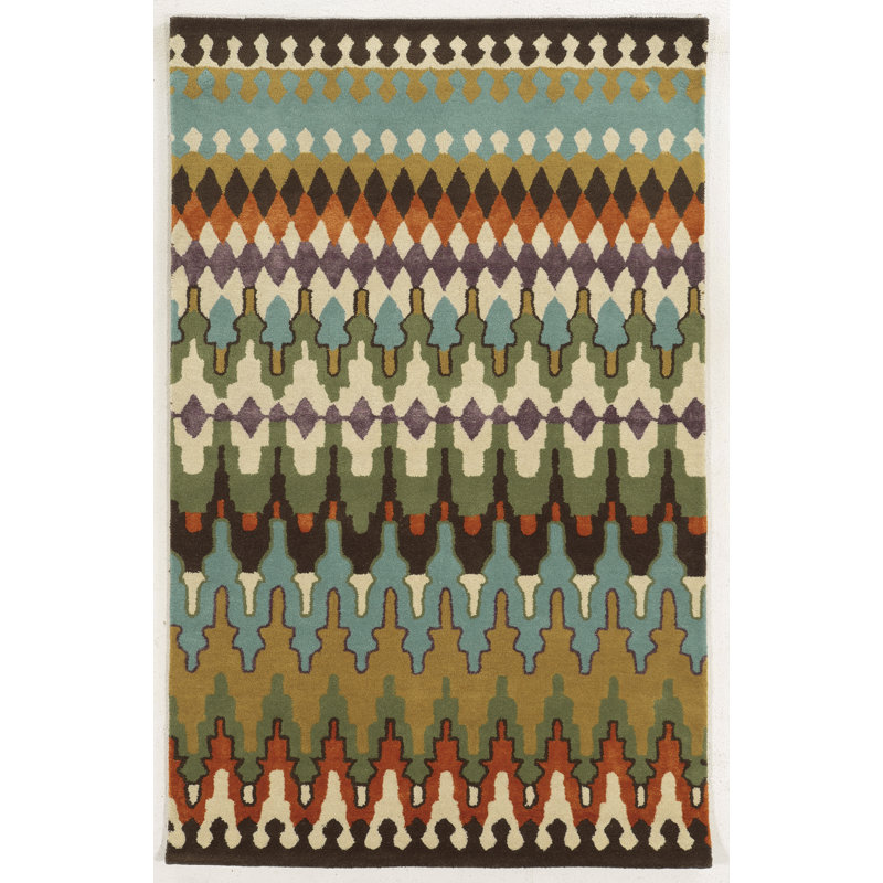 Tapis brun/bleu/vert en laine touffeté à la main algiers, Rectangle 8 pi x 10 pi