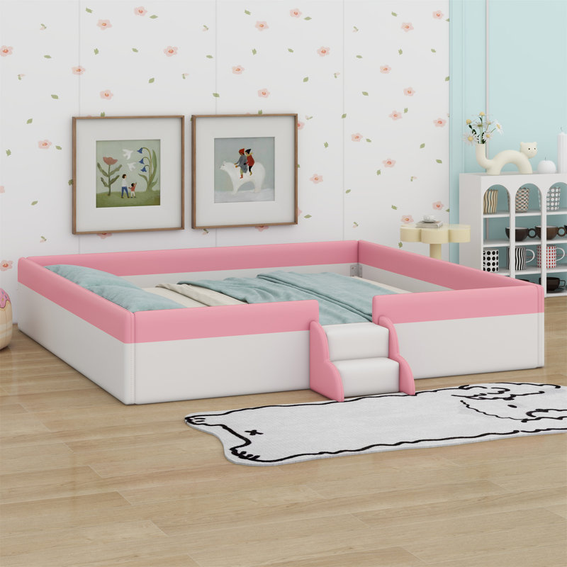 Upholstered Daybed Frame With Fence And Stairs, King