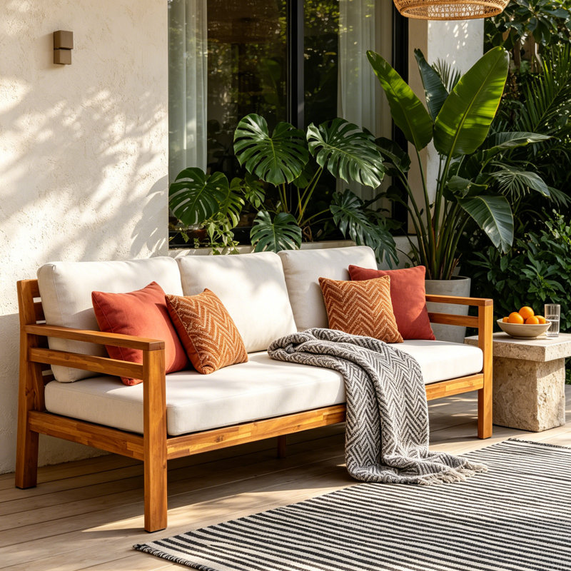 Dayo Acacia Wood Patio Outdoor Three-seat Sofa With Cushions