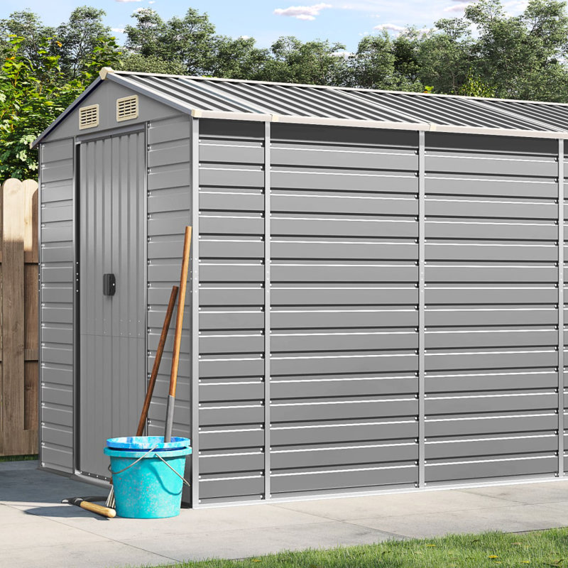 Grande remise de jardin en acier galvanisé gris clair Vidaxl, Gris, H 78 po x l 285,4 po x P 75,2 po