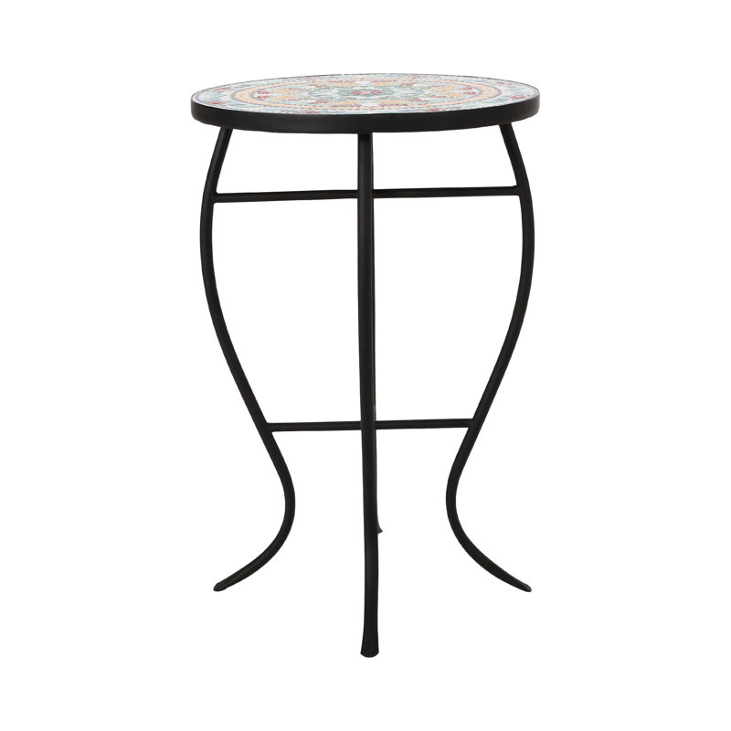 Marvelous Side Table With Tile Mosaic Touch And Iron Base, 14" X 21.25", Yellow + Red Ceramic Tile, Assembly Required Excellent Accent Ornament Robust Metal Framework, 14"w 14"d 21.25"h,