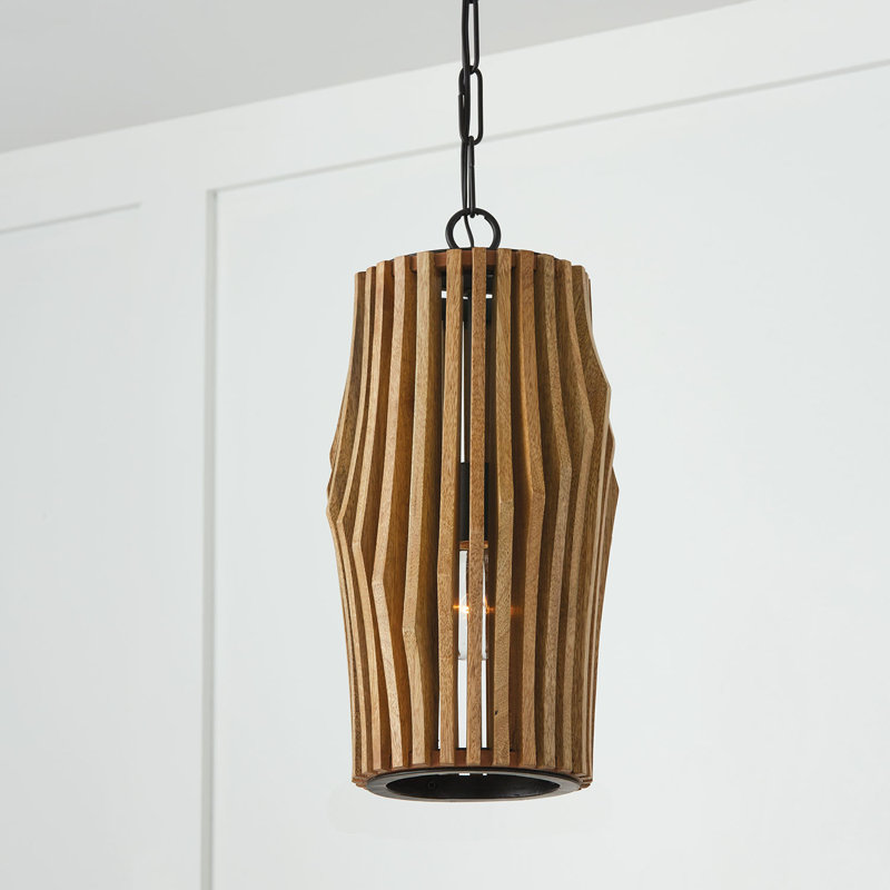 Luminaire suspendu cylindrique à 1 lumière avec détails en bois 