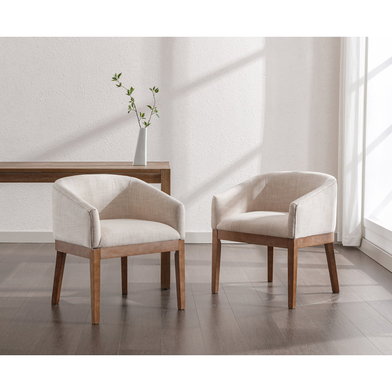 Chaise avec accoudoirs et chaise de salle à manger rembourrés en lin Belsford, Beige, Brun