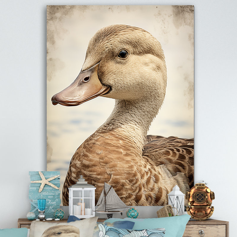 «Brown Duck Elegance III» - Art mural animal canard, Toile tendue, H 40 po x l 30 po x P 1,5 po