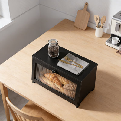 Wooden Bread Box For Kitchen Countertop With View Window, Large Capacity Bamboo Bread Storage Container With Magnetic Door, Multi-Purpose Kitchen Organizer