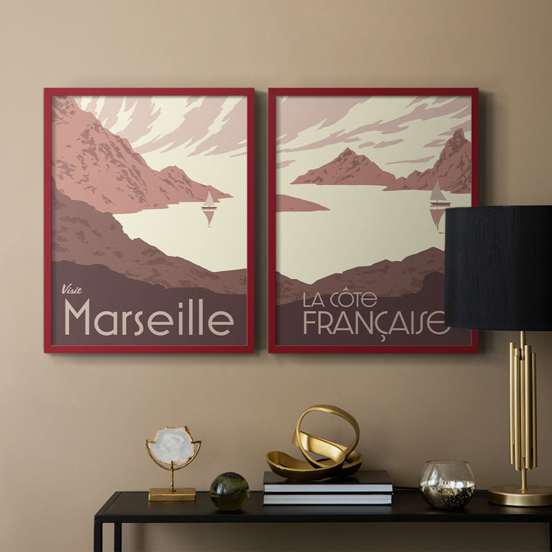 «French Coast I», reproduction encadrée de qualité supérieure - prête à être accrochée - aucun clou requis - aucun clou requis