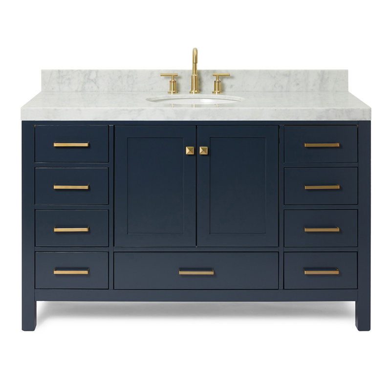 Flynt 49" Single Bathroom Vanity Set, Midnight Blue, Carrara White