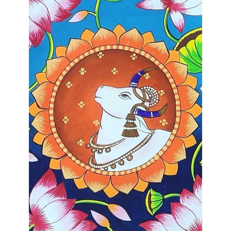 Vache Kamdhenu avec lotus | Aquarelle sur papier | Par Reshuka