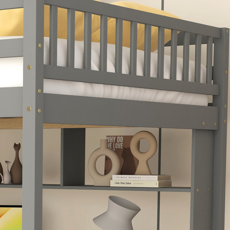 Lit mezzanine double avec escalier gris - Rehaussez votre chambre, Gris