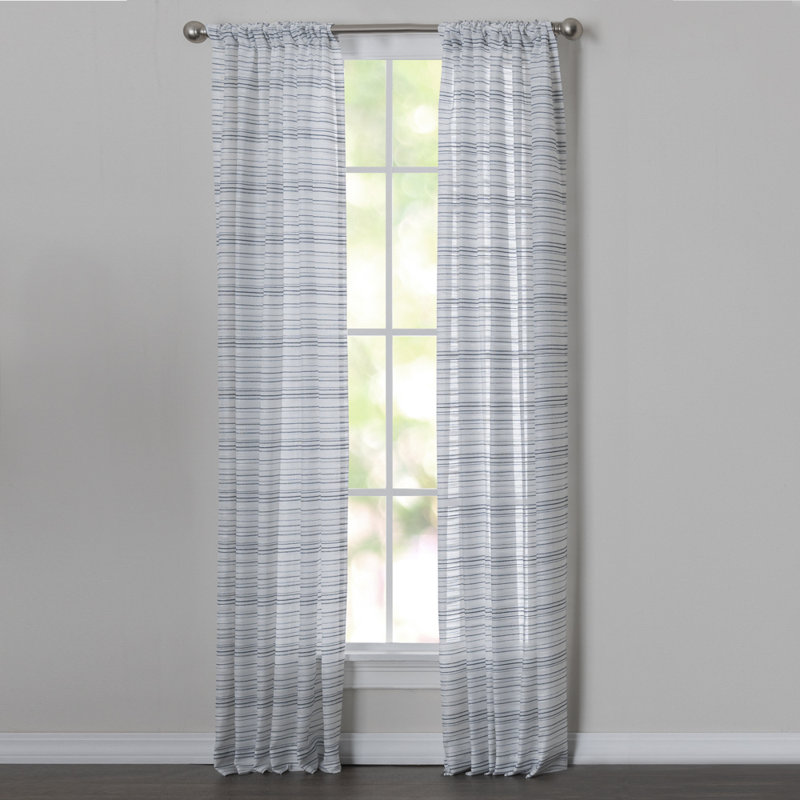 Cemya 100% Polyester Light Filtering Horizontal Stripped Curtain Panel with Rod Pocket Top , 52" W x 95" L, Navy