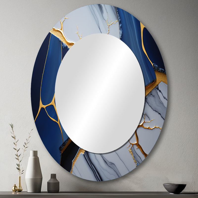 Abstrait Geode Blue I - Miroir mural moderne ovale, 43 po x 33 po