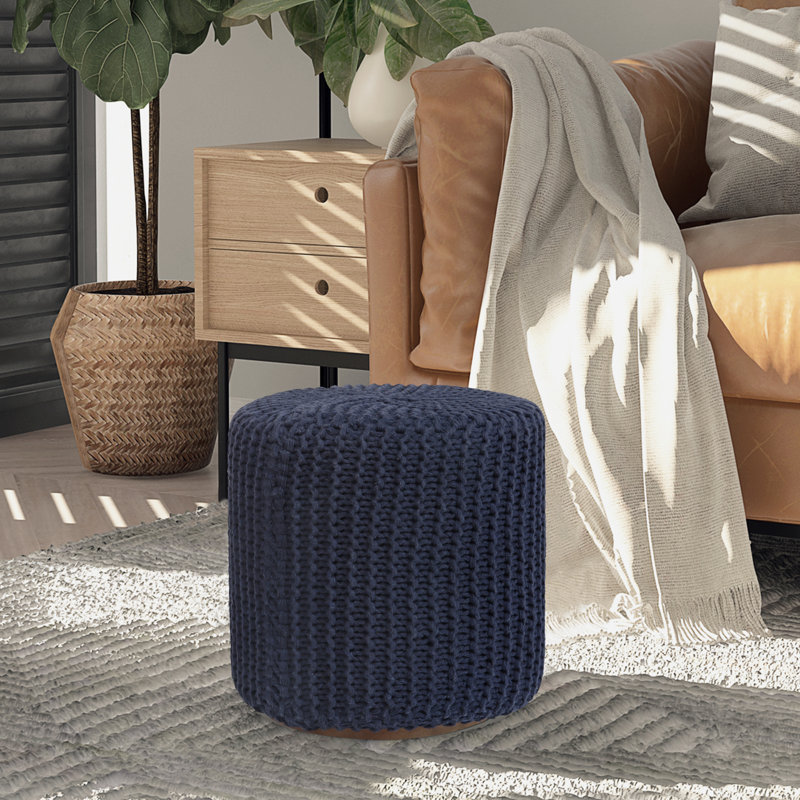 Repose-pieds rembourré en coton Tweedy, Marine 100 % coton
