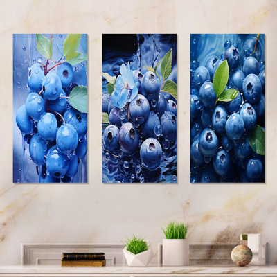 Celestial Cyan Blueberry Bliss Fruit - Fruits Metal Wall Decor Set Of 3