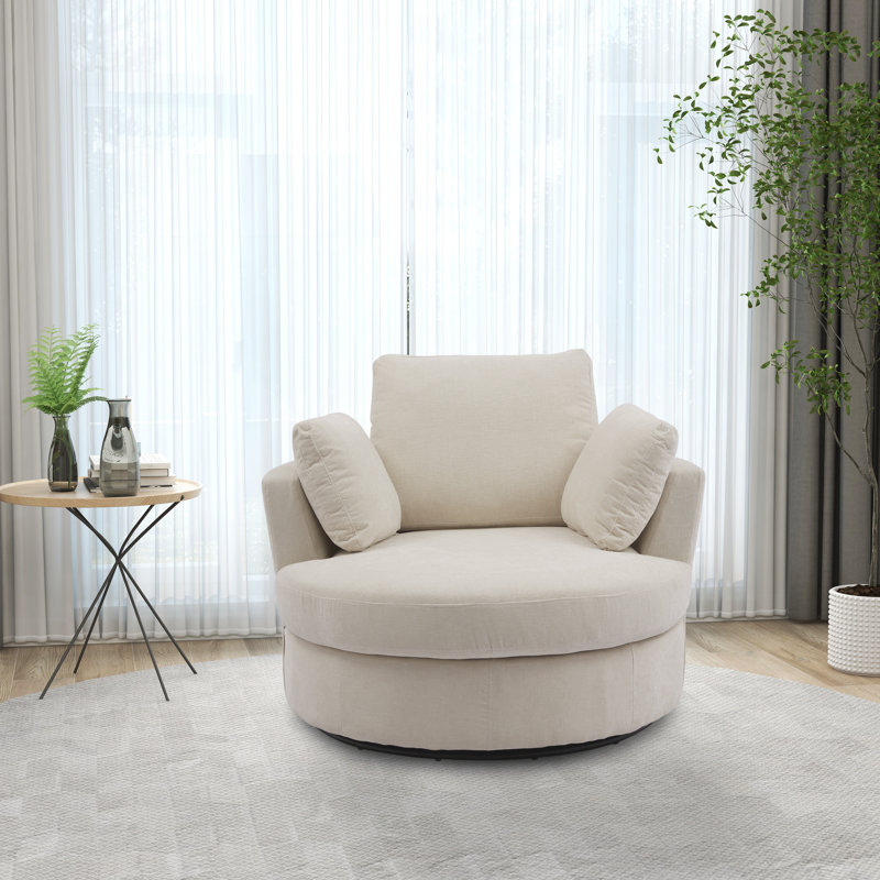 40" W Dahlonega Slipcovered Swivel Barrel Chair, Beige Chenille, 33.6'' H x 40'' W x 35'' D