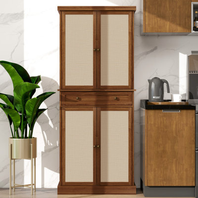 4 Door Cabinet With 1 Drawer, 210 Lbs Load Capacity, Engineered , -Proof , Sun-, Scratch- Technique, Adjustable Shelves, Metal Hinge 180 Degrees Open, Toppling, Antique Walnut, Particle Board