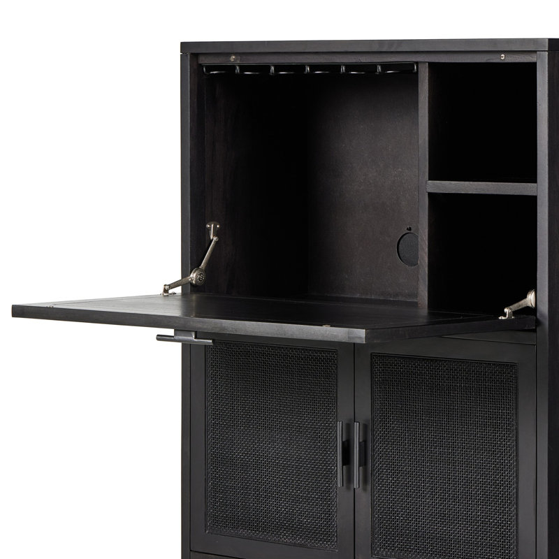 Caprice Bar Cabinet-Natural Cane, Black