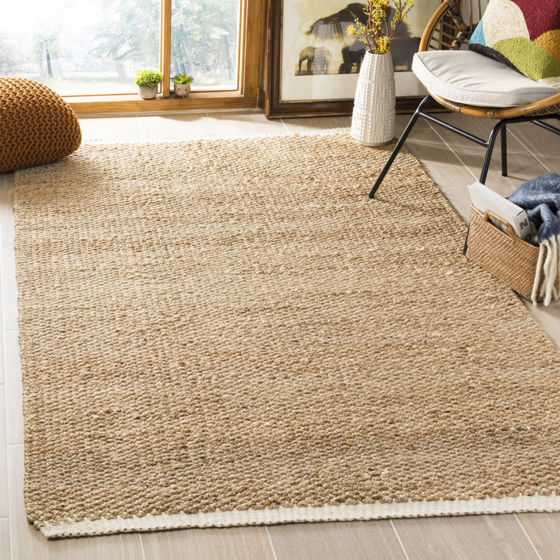 Tapis de couleur unie en jute tissé à la main en fibres naturelles, Rectangle 4 pi x 6 pi