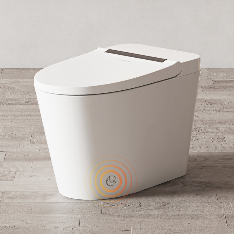 Toilette intelligente sans bidet, toilette moderne allongée une pièce avec siège chauffant, chasse d'eau automatique à pompe, capteur de pied, veilleuse, réservoir d'eau intégré, chasse d'eau occultante
