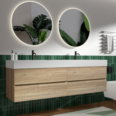 Wall Mounted Bathroom Vanity with Solid Surface Top & 4 Soft-Closing Drawers