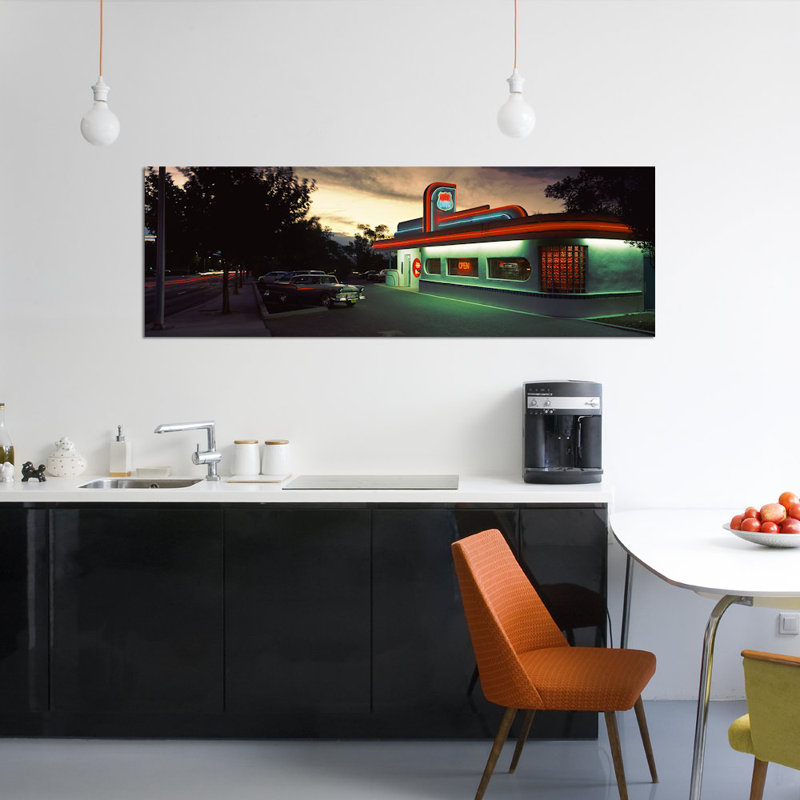 An Illuminated 66 Diner, Route 66, Albuquerque, Bernalillo County, Nouveau-Mexique, États-Unis - reproduction d'art sur toile tendue