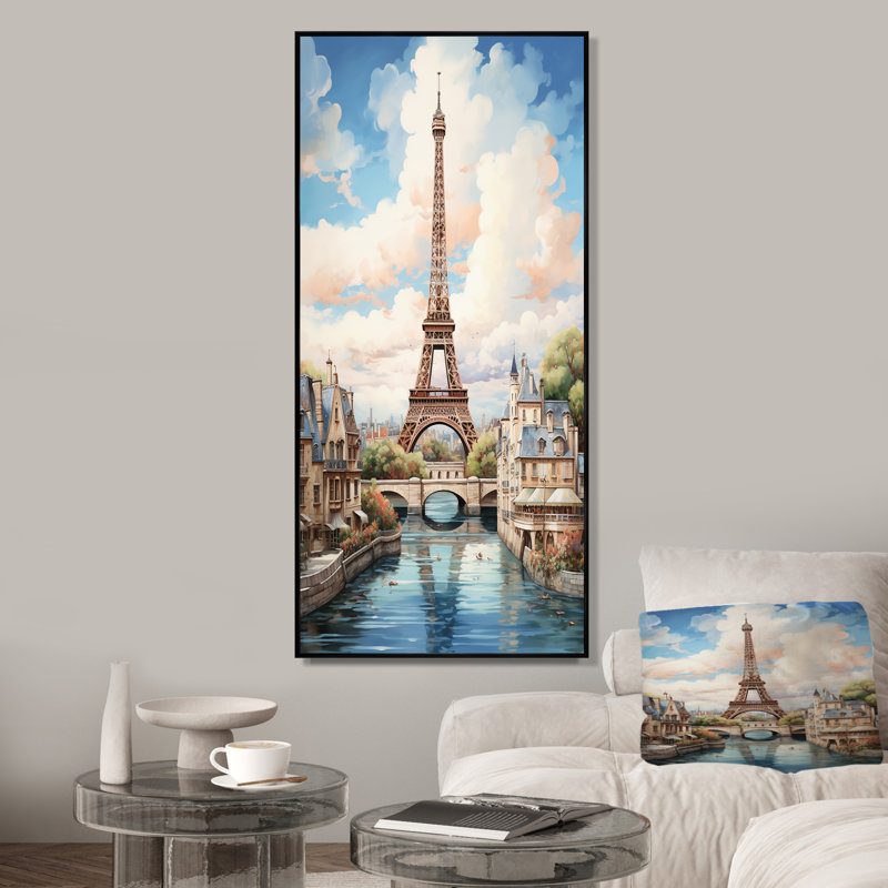 Tour Eiffel, paysage parisien, H 60 po x l 28 po x P 1,5 po, Cadre flottant noir