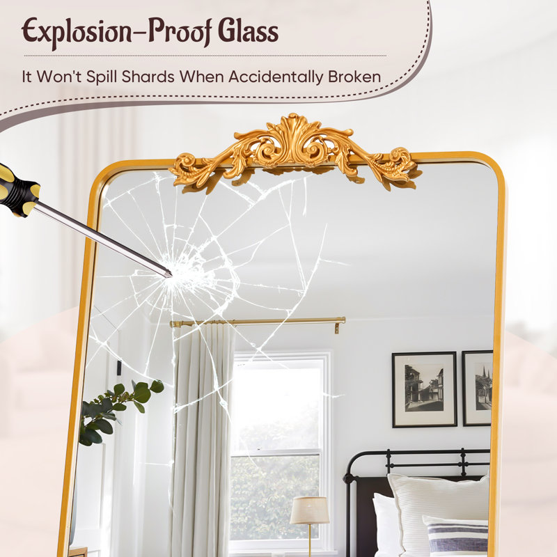 Retro engraved full-length mirror, 65"×24", Gold