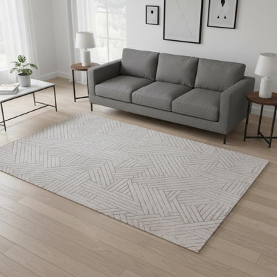Tapis géométrique gris et beige 5 pi x 8 pi