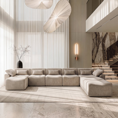 Segal 8 Piece Cloud Upholstered Oversized Modular U Shape Soft Chenille Compression Chaise Sectional Sofa with Wide Arms and Pillows No Assembly Requi