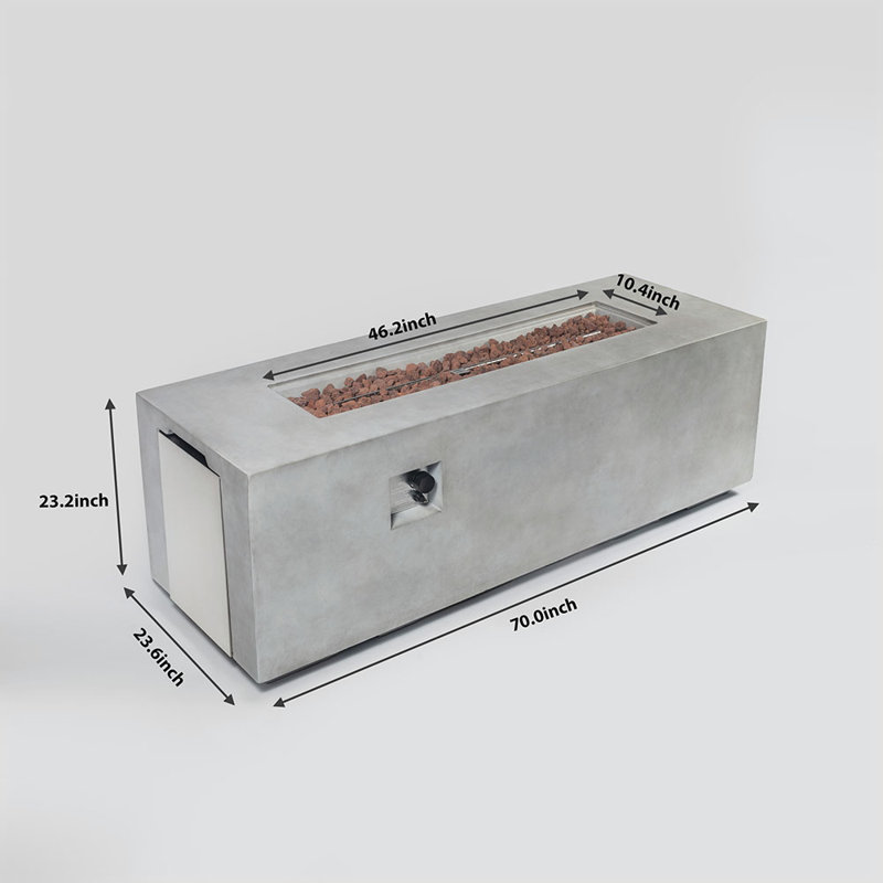 Zarazoga Rectangle Concrete Propane Smokeless Fire Pit Table, Light Gray